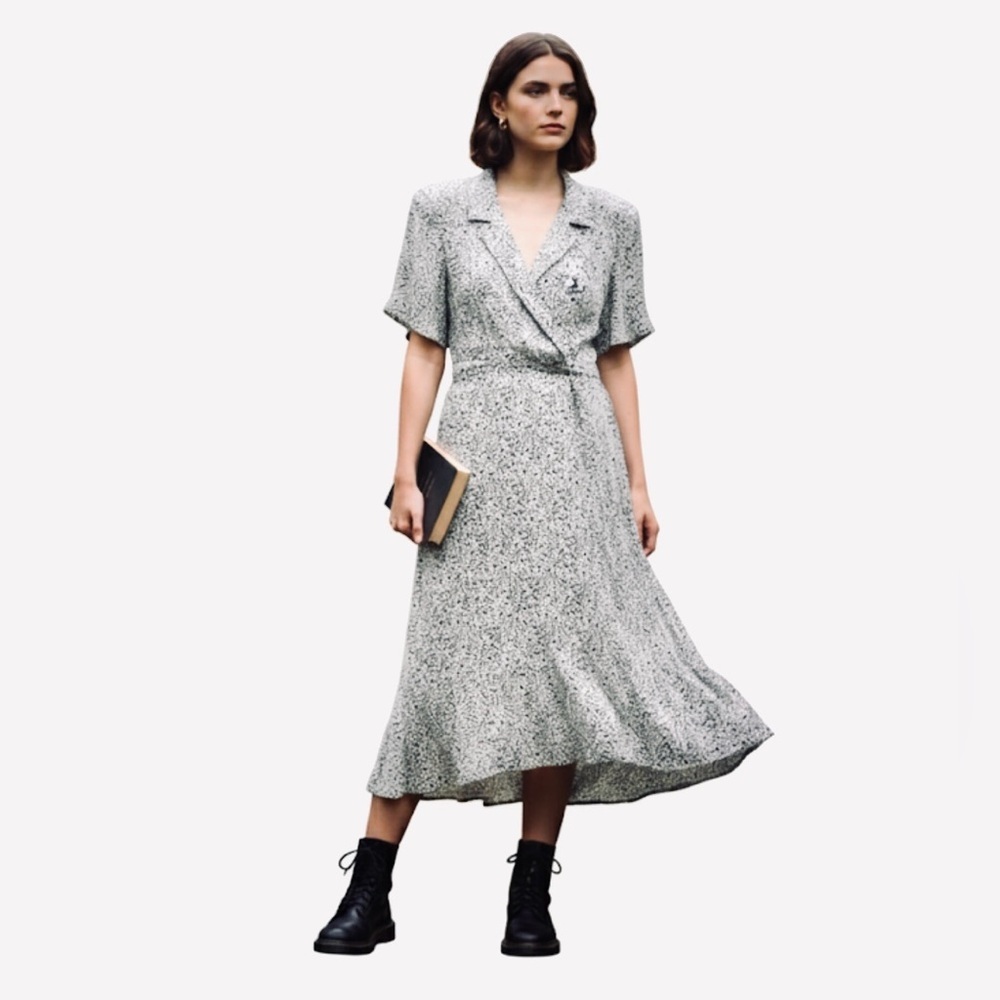 Vintage 90s Liz Claiborne Black & White Abstract Midi Dress Rayon Size 4